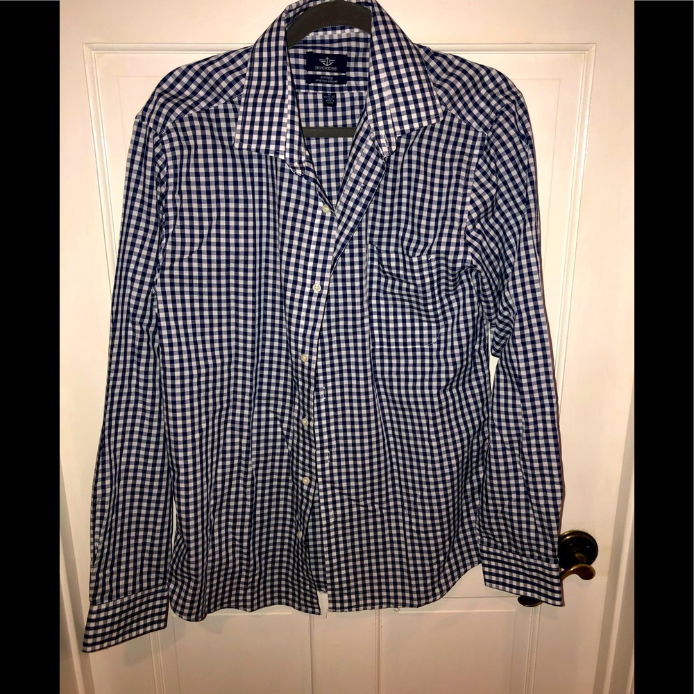 Dockers blue and white gingham long sleeved shirt